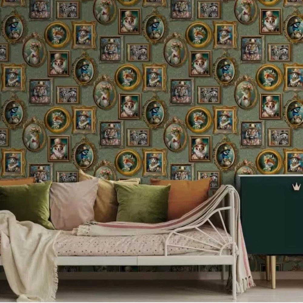 1 roll Holden Wallpaper- Regal Beasts Sage Green Background, 56 sq ft, New!